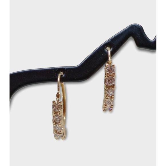 14k Yellow Gold Diamond Hoop Earrings Natural Round Brilliant Cut diamonds - Picture 7 of 10